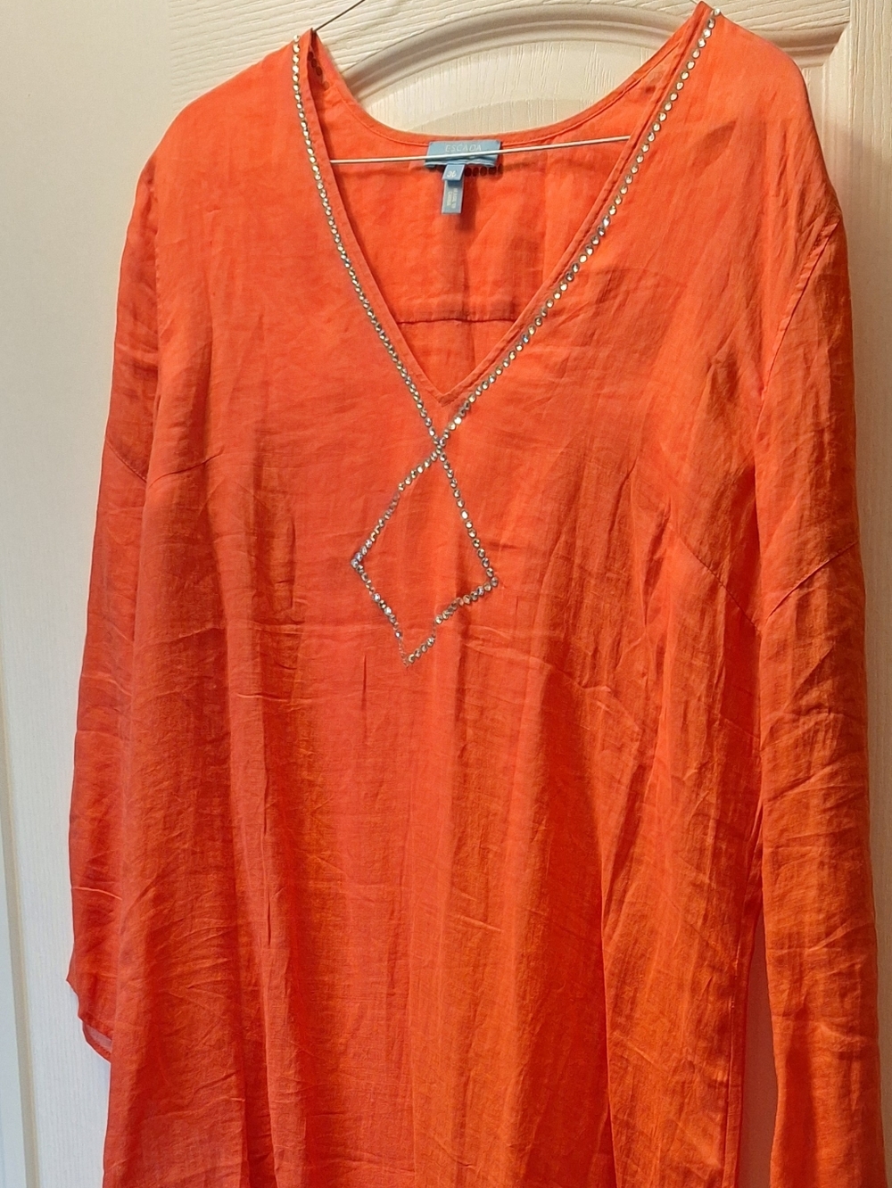 Escada Sport Bright Red-Orange Blouse with Neckline Detail